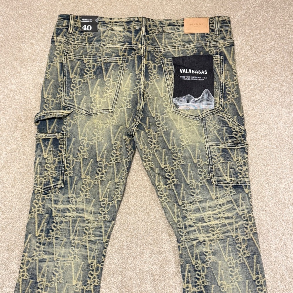 Valabasas Jeans Mens 40 Black Dirty Vintage V-Scrawl Stacked Flare VLBS6021 NWT
